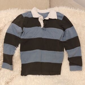 Gymboree Blue and Black Striped Rugby Long Sleeve Tee Size 7 Boy